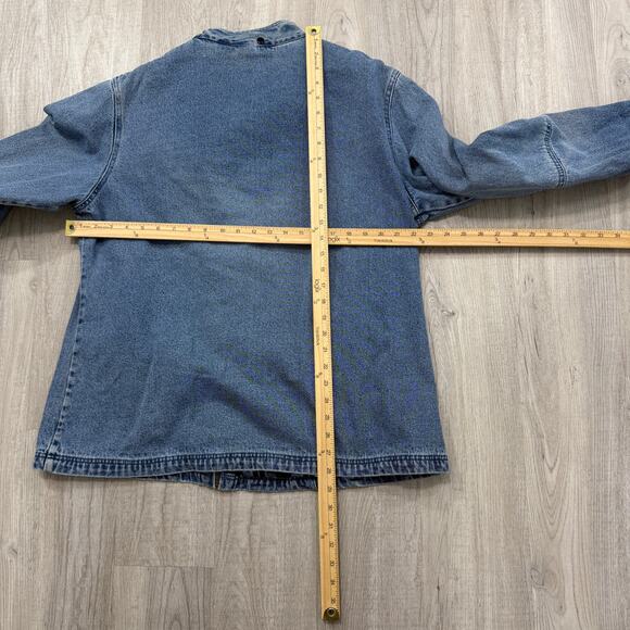 Vintage Comfort Corners Denim Chore Coat Large Blue Flannel Lined 90s Utility - Picture 10 of 11